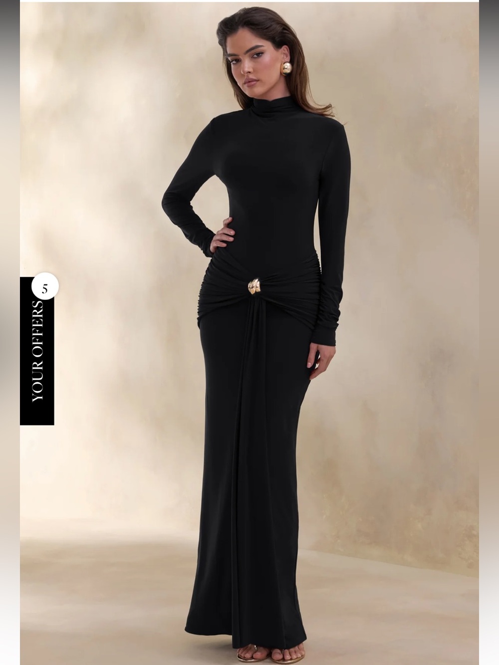 AMBRETTE
Black High-Neck Maxi Dress With Gathered-Detailing